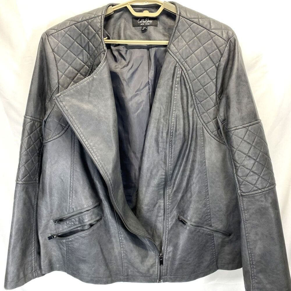 Coffee Shop New York Mens Dark Gray Faux Suede/Leather Lined Jacket, 2XL RN94393